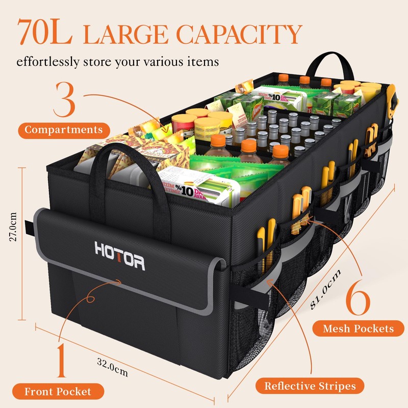 HOTOR Trunk Organizer - Car Organizer with 5 Pockets, Trunk
