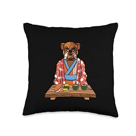 Bulldog Dog Kimono Kawaii Japanese Foodie Sushi Throw Pillow
