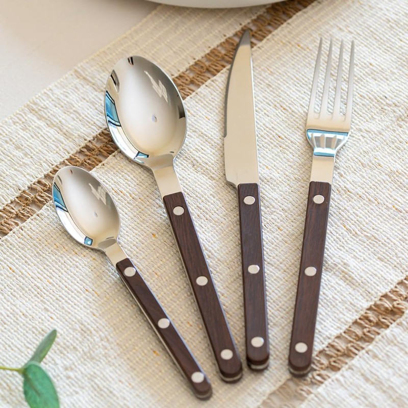 Rivet ABS Faux Wood Handle Silverware Set - 6-Piece Stainless