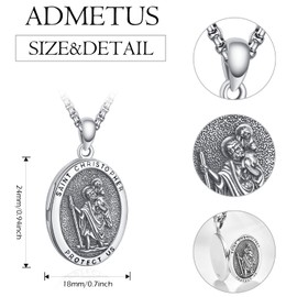 ADMETUS St Christopher Locket Medal for Men 925 Sterling Silver Oval Locket St Christopher Necklace Mens Saint Christopher Necklace Protection Jewelry Religious Gifts