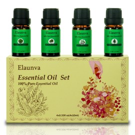 Elaunva Essential Oils Set,100% Pure Natural,4 Scents(Tea Tree/Eucalyptus/Cedarwood/Camphor/),10ml Each,for Aromatherapy and Home Fragrance,Aroma Therapy Oil,Gift for Friends (0.33Fl Oz*4, Tree Set)