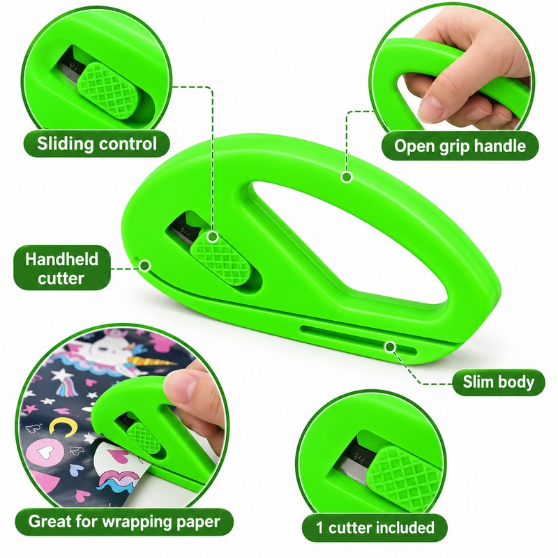 Wrapping Paper Cutter for Gift Wrapping – Green Sliding Paper