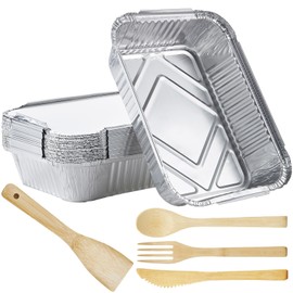 Wuhonghao Aluminium Trays with Lids 20 Pieces, 26 x 19 x 6 cm Grill Trays Aluminium Disposable 1900 ml Grill Aluminium Drip Trays Large, Disposable Bowls for Gas Grill and Travel Cutlery Bamboo Set of