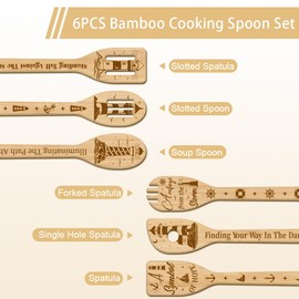 GLOBLELAND 6Pcs Summer Lighthouse Bamboo Cooking Utensils Seagull Wooden Engraved Cooking Spoons Set Carving Kitchen Bamboo Spatula Set Wood Cooking Spoon for Kitchen House Warming Gift