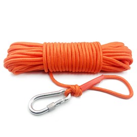Fishing Salvage Rope with 2 Carabiners - 20 m All-purpose Rope - Outdoor Rope, Mooring Line, Garden Rope, Braided Lead, Search Rope for Magnetic Fishing, Outdoor, Campin (Diameter 8 mm, Orange)