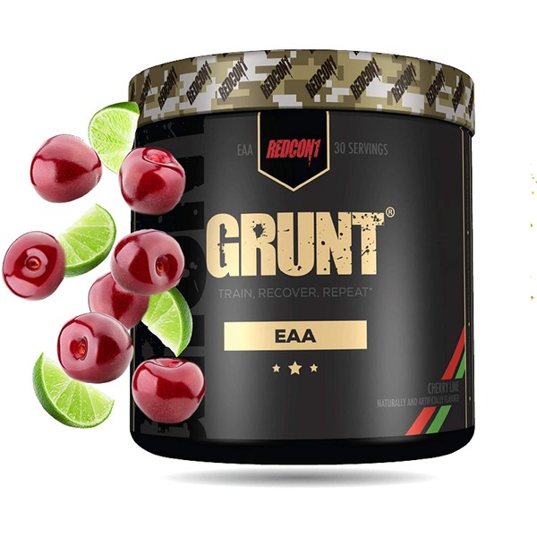 Redcon1 Grunt, EAAs, 30 Servings, Recover Faster, 9 Essential Amino Acids 30 Servings, Complete Protein Source (Cherry Lime)