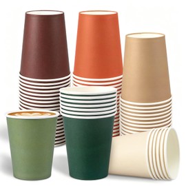 Fall Color Paper Cups 9 Oz Disposable Drinking Cups 60 Pcs Autumn Color Tea Party Cup for Thanksgiving Holiday Party Home Office Supplies