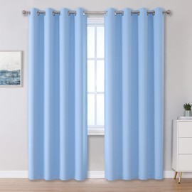 DUALIFE Cerulean Blue Blackout Curtain Panels 84 Inches Long Grommet Curtains for Living Room and Bedroom Solid Window Treatment Room Darkening Bedroom Curtains Thermal Insulated Drapes 2 Panels