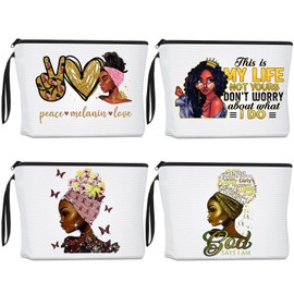 4 Bolsas de Maquillaje de Mujer Negra Bolsa de Maquillaje Americana de Mujer Africana Bolsa de Cosméticos Linda de Lona Neceser de Viaje con Cremallera Organizador Multiusos Reutilizable para Mujer
