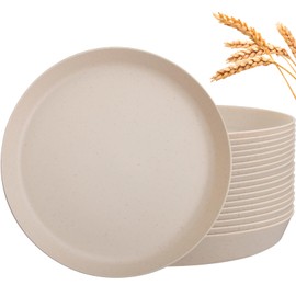 ejonirinjonir EI 18pcs Beige Wheat Straw Plates,Unbreakable Dinner Plates,Reusable Deep Plastic Plates,Hard Premium Plastic Plates,Party Plastic Plates Set for Camping,Picninc,Family Dinner