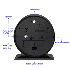 Tinload 4.5" Antique Retro Analog Alarm Clock, Small Silent Bedside Desk Clock with Manual Light, Battery Operated, Snooze, for Living Room, Bedroom, Bedside, Desk(Black)