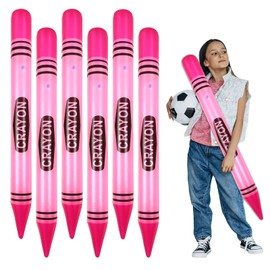 Whaline 6Pcs 43 Inch Pink Inflatable Crayons Large Blow Up Crayons Giant Crayon Prop Decorations for Birthday Baby Shower Party Favors Home School Classroom Supplies