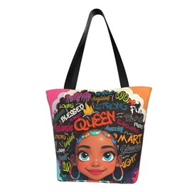 VAIAOH Inspirational African American Art Tote Bag, Black with Colorful Graffiti Design Handbags For Gym Shopping Travel (Afro)