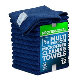 MW PRO - Paños de limpieza de microfibra azul oscuro, 12 unidades, 30 x 30 cm - Toallas de limpieza comercial para conserjería y trapos sin pelusa - Resistentes para detallado de autos, ventanas de