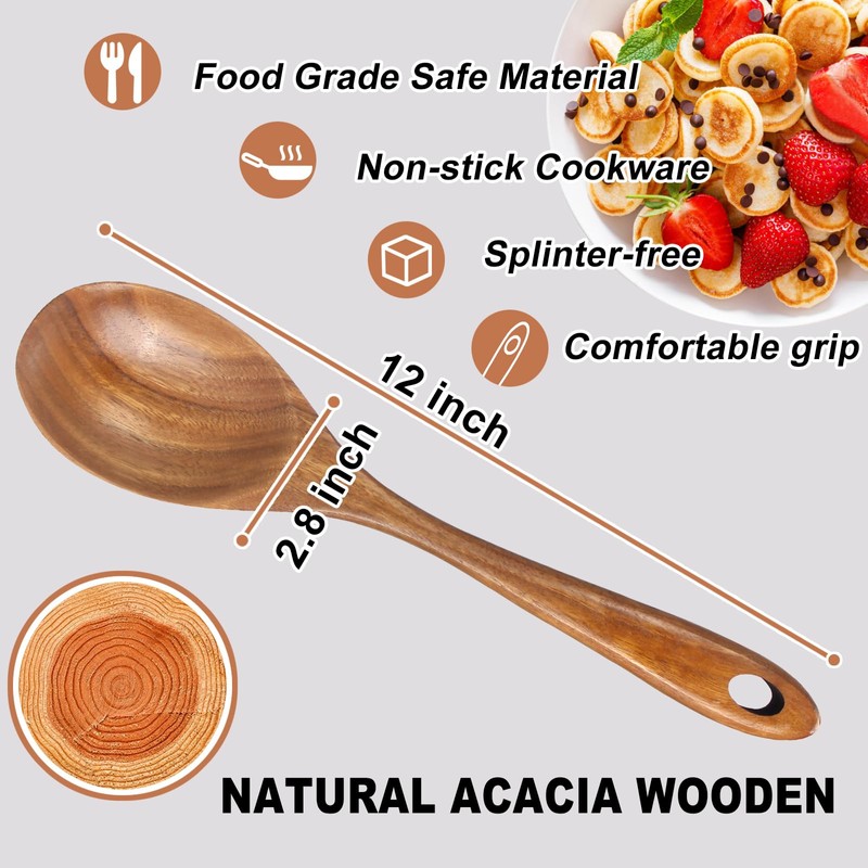 2 Pcs 12" Long Wood Cooking Spoons Large Spoon for