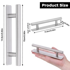 JIZZU Kitchen Cupboard Handles, 2Pcs Door Pull Handle Stick On Handles, No Drilling Stainless Steels Kitchen Cabinet Handles for Gate Toilet (150mm x 25mm)