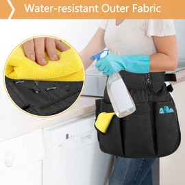 LoDrid Professional Cleaning Apron with 9 Pockets and Adjustable Waist Belt, Water-resistant Cleaning Caddy Aprons for Cleaning Work of House Hotel, Black