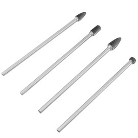 Gasea 4pcs 1/4" Shank Tungsten Carbide Rotary Burr Set, 6" Long Reach Double Cut Head Rotary Files for Woodworking Drilling Carving Engraving