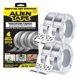 Cinta ALIEN TAPE resistente de doble cara, cinta nano, cinta adhesiva transparente de pies para decoración de pósteres y fotos en la pared como se ve en la TV, (4 rollos - 12 metros)