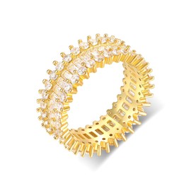 MDFUN 18K Yellow Gold Plated Engagement Ring Promise Ring Wedding Eternity Bands Emerald Cut Cubic Zirconia Rings for Women Men Size 7