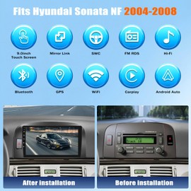9'' Upgrade Radio for Hyundai Sonata NF 2004 2005 2006 2007 2008 Stereo, Touch Screen Android Car Stereo Radio Multimedia Receiver with Mirror Link Bluetooth FM GPS WiFi SWC AHD Backup Camera