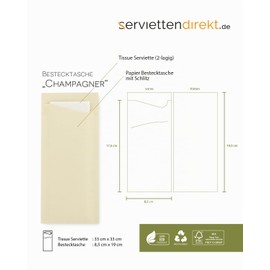 PRIME GUEST Cutlery Bag Cream Champagne 85 x 190 mm Cutlery Pockets with Napkins Ideal for Catering and Celebrations (Champagne, Pack of 100)
