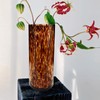 11.8 Inch Amber Brown Glass Vase,Hand Blown Leopard-Print Cylinder Centerpiece