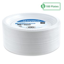 Blue Sky 10 Inch White Plastic Plates - [100 Count] Disposable Plastic Plates, Microwave Safe, Perfect for Birthday Parties, Weddings, Banquets, Picnics, and Everyday Use