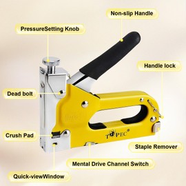 Topec Upholstery Staple Gun Heavy Duty, 3-in-1 Stapler Gun with 600 Staples, Manual Brad Nailer Power Adjustment Wood Stapler for Crafts, Wall, Upholstering, Furniture, DIY
