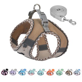 AIITLE Dog Harness No Choke Over, Step in Adjustable Dog Harness with a Leash, Breathable Mesh and Quick-Release Buckle - Outdoor Walking, Training for Medium Dogs Brown-Beige L