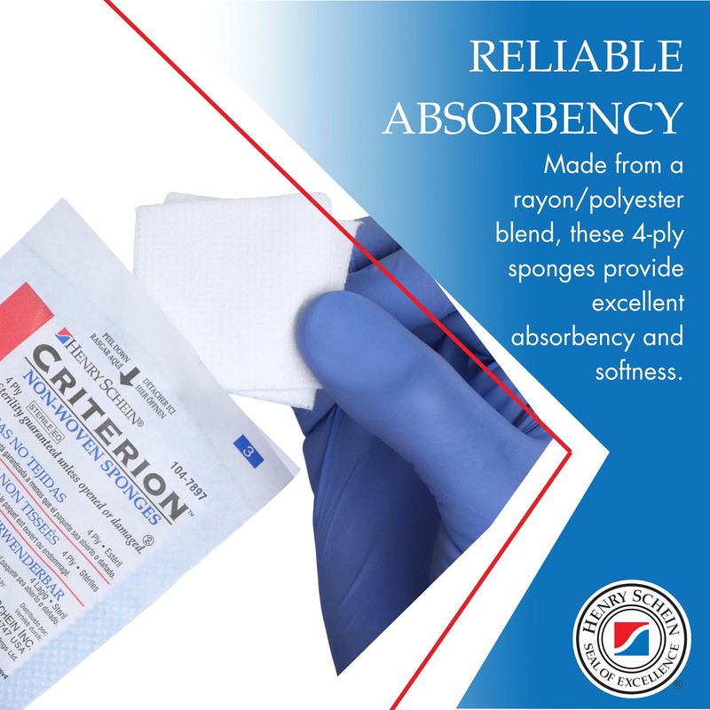 Henry Schein Criterion 2x2” Non-Woven Sponge- Rayon/Polyester Blend, 4-Ply, Sterile-