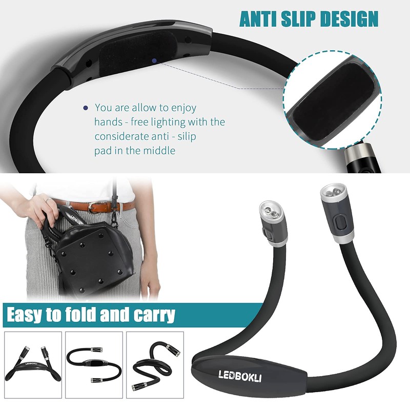 LEDBOKLI Book Light for Reading in Bed, Rechargeable Neck Reading