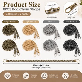 8Pcs Handbag Chain Strap 120cm, Shoulder/Handbag Chain, Bag Chain for Women