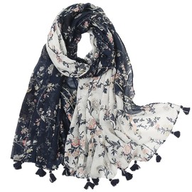 amokk Boho Floral Scarf with Tassels for Women Lightweight Shawl and Wraps Head Scarves (Color-8)