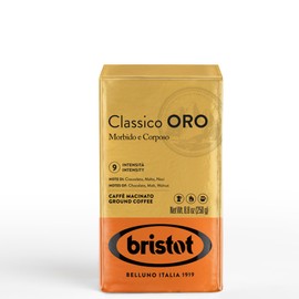 Bristot Classico ORO Italian Ground Espresso | Smooth and Full-bodied | Medium Roast | For Moka, French Press, Pour Over | 8.8oz/250g