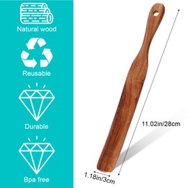 11 Inch Skinny Wooden Spurtle Sourdough Mixer Bread Stirring Spatula Teak Utensil Tool Flat Stirring Stick Bread Spatula for Dough Cooking Spreading Baking Whisking Mixing Jar Scraping Reaching Bottom