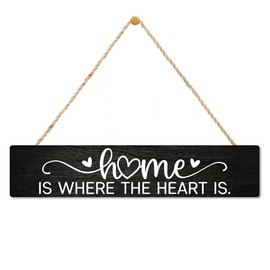 AGMDESIGN Home Is Where the Heart Is Wood Sign, Rustic Family Reunion Decor, Wall Decor for Shelf Desk Door, Heartwarming Farmhouse Bedroom Hanging Wood Plaque, New Home Gifts for Friend Coworker BFF
