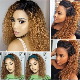 #1B27 Honey Blonde Bundles Ombre Kinky Curly Bundles 22 24 26 Inch Kinky Curly Hair Extensions For Black Women Double Weft Wet And Wavy 8A Grade Unprocessed Virgin Hair