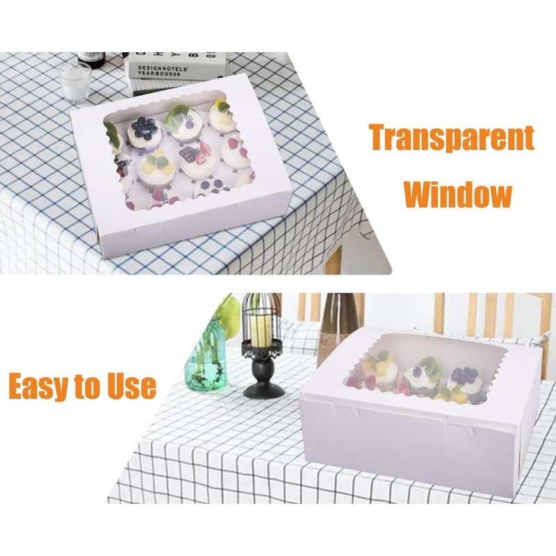 LONGTEAM 6-Set Cupcake Boxes Hold 12 Standard Cupcakes, Food Grade