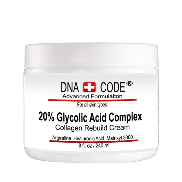 DNA CODE Anti-Aging 20% Glycolic Acid Complex Collagen Reubild Cream w/Argireline,Matrixyl 3000, CoQ10 (8 OZ)