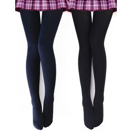 VERO MONTE 2 Pairs Womens Opaque Fleece Lined Tights Plus Size (BLACK + NAVY)