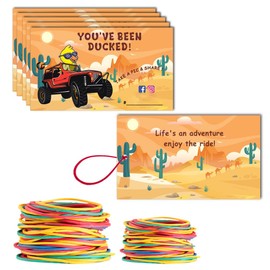Duck Tags, You've Been Ducked, Duck Duck Tags, Ducking Tags, Duck Ducking Game Card Tags for Ducking, 50Pack 3.5 x 2Inch Card Size, 50 Rubber Bands (Desert-Yellow)