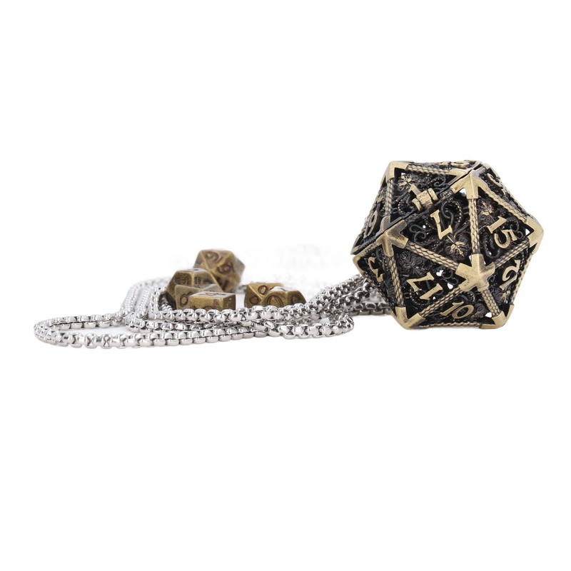 Mini Dice Set Necklace Antique Tiny Small Metal Hollow Polyhedral