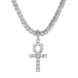 putouzip 18K Gold Iced Out Cross Pendant 316L Stainless Steel Cuban Link Chain Necklace For Men(Silver Tennis Cross Chain 20inch)