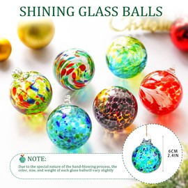 6 Pack Glass Christmas Ornaments Ball Hand Blown Glass Ornament for Christmas Tree Gazing Ball Witch Balls Glass Friendship Balls Christmas Ornaments (2.3 Inch)