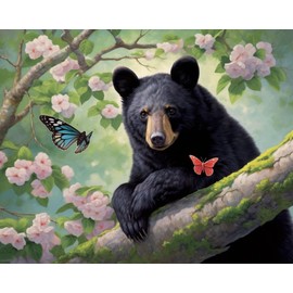 LXTONG Lovely Black Bear Diamond Painting Set, 5D Full Round Drill Diamond Ar,t Little Black Bear Diamond Painting Art Gem, Bears Paint with Diamonds for Adults Home Decor (16X12 inches)