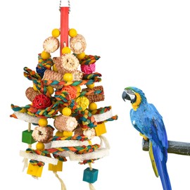 FOCCTS Bird Toys Parrot Toys for Large Birds Natural Corn cob and Loofah Slices Birds chew Toys Parrot Chew Toy Hanging Block Strong Chewing Toy for African Grey, Macaws, Cockatoos Parrot