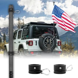 HIBLE 7 Feet Carbon Fiber Flag Pole for Truck, Jeep, Car, Pickup, RV - 1 1/4 Inch High Speed With Rubber Protective Sleeve (2 Sections Screw Off, Fit 1.3-1.5 Inch Hitch Mount)