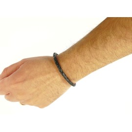 benerini Men's Plaited Black Leather Strap Magnetic Leather Bracelet/Leather Wristband/Surf Wristband Bracelet - Max Wrist Size 21cm - 82