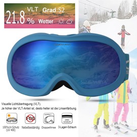 OUTDOORSPARTA Children's Ski Goggles (4th Blue Frame, Full Lens Mirrored Blue)